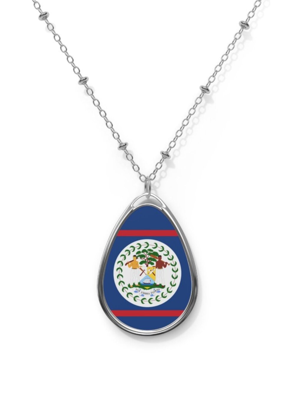 Belize Flag Oval Necklace – Belizean Heritage Pendant - One Size / Silver